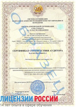 Образец сертификата соответствия аудитора №ST.RU.EXP.00006191-3 Полевской Сертификат ISO 50001
